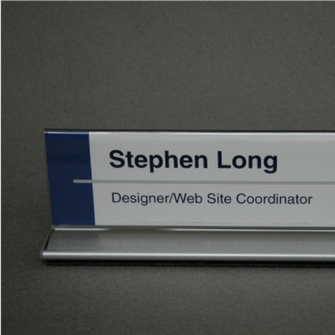 Satin - Double-Sided Cubicle Nameplate Sign Frame (Aluminum Base) by Cubicle X-Ray Vision - 8" (w) x 2" (h) (Cubicle X-Ray Vision)